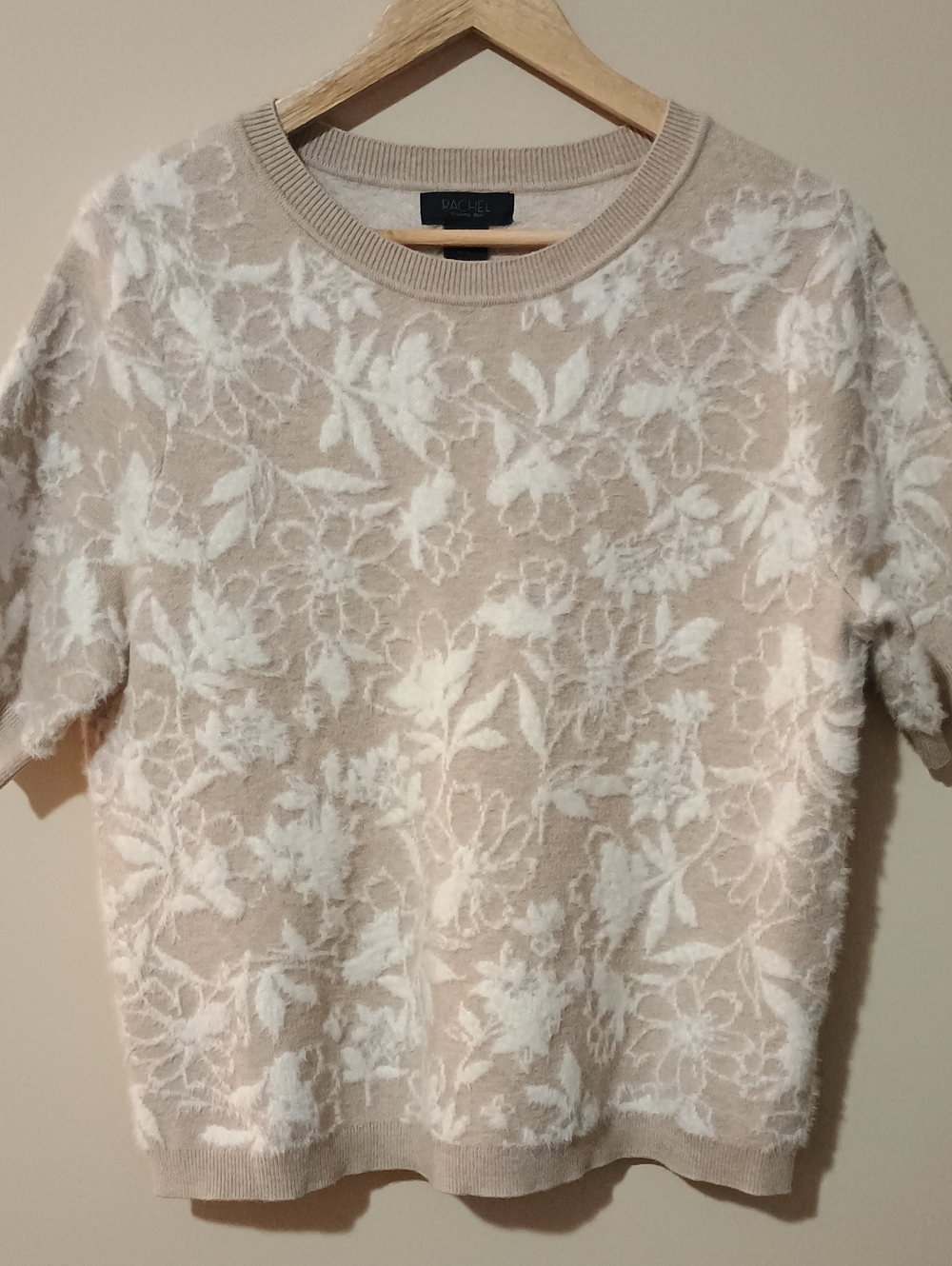 RACHEL Rachel Roy Beige Cream Floral Short Sleeve Knit Sweater NWOTS XL
